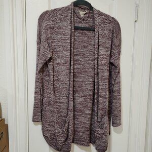 LOFT Burgundy / Maroon Heather Open Face Cardigan - Long Sleeve Sweater